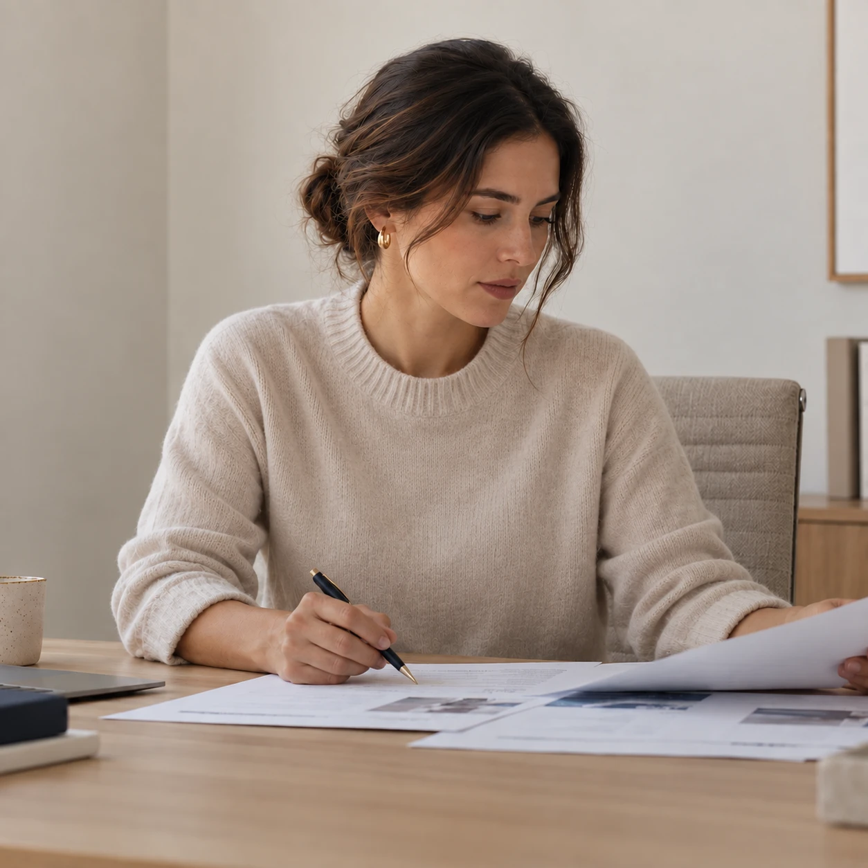 A financial specialist reviewing documents at a desk
